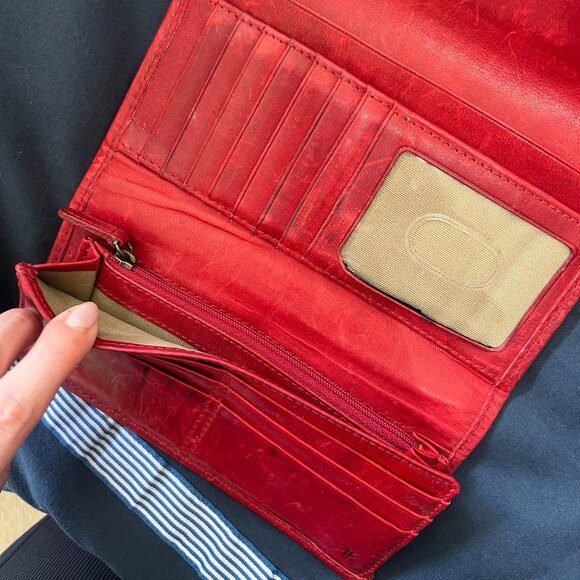 Frye Red Leather Tri-Fold Wallet Snap Closure - Picture 5 of 7
